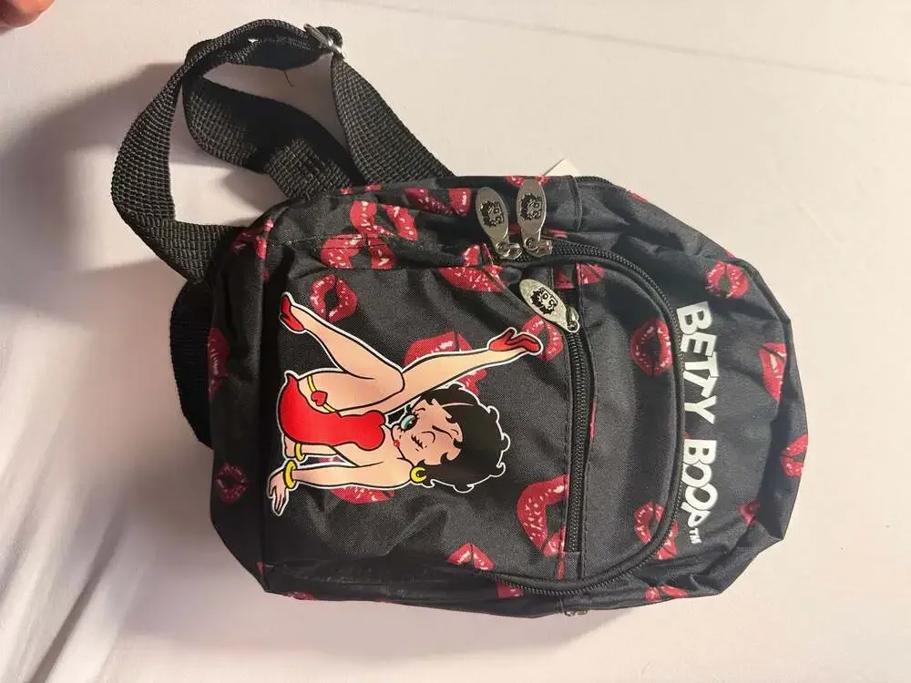 Betty Boop Mini Backpack Black with Lips Print and Leg Graphic